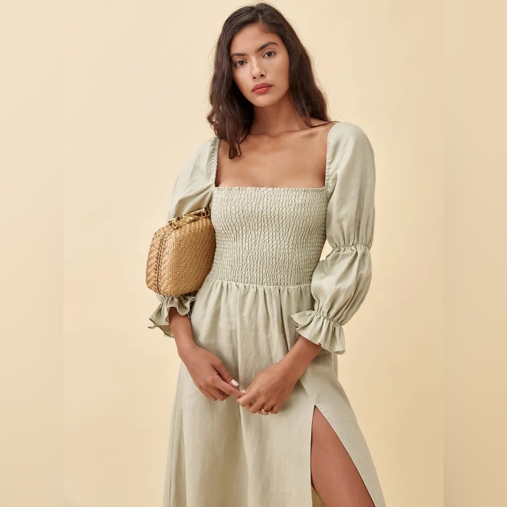 Reformation Olive Green Midi Dress
